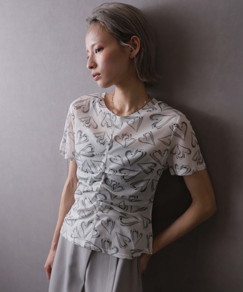 Girly Doll(ガーリードール)の「シアーハート柄トップス(Tシャツ/カットソー・レディース・ホワイト/グレー/ブラック・M/L)」の19枚目の写真