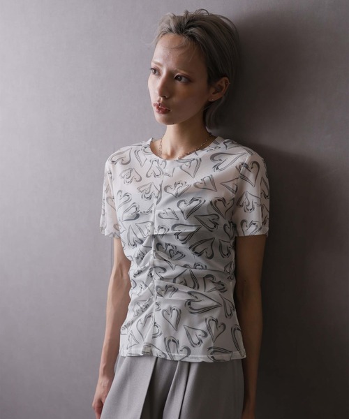 Girly Doll(ガーリードール)の「シアーハート柄トップス(Tシャツ/カットソー・レディース・ホワイト/グレー/ブラック・M/L)」の20枚目の写真