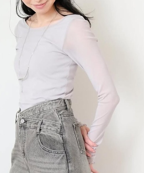 TEVALT（ヴァレット）の「ソフトチュールトップス（Tシャツ/カットソー・レディース・グレー/ブラック/ホワイト/オレンジ・38）」の13枚目の写真