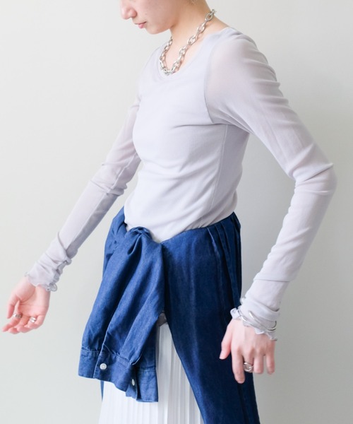TEVALT（ヴァレット）の「ソフトチュールトップス（Tシャツ/カットソー・レディース・グレー/ブラック/ホワイト/オレンジ・38）」の21枚目の写真
