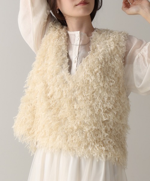 Bab（バブ）の「フリンジ2WAYベスト（ベスト・レディース・アイボリー/ブラック・FREE）」の2枚目の写真