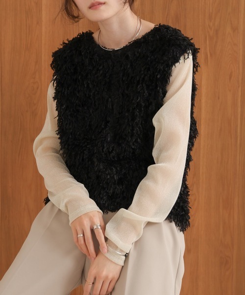 Bab（バブ）の「フリンジ2WAYベスト（ベスト・レディース・アイボリー/ブラック・FREE）」の20枚目の写真