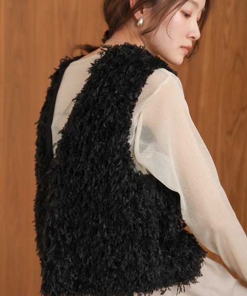 Bab（バブ）の「フリンジ2WAYベスト（ベスト・レディース・アイボリー/ブラック・FREE）」の22枚目の写真