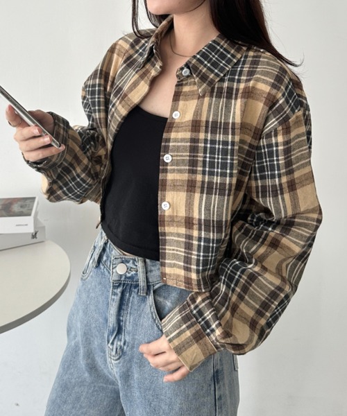 セール】ショート丈チェックシャツ（シャツ/ブラウス）｜CLEA（クレア
