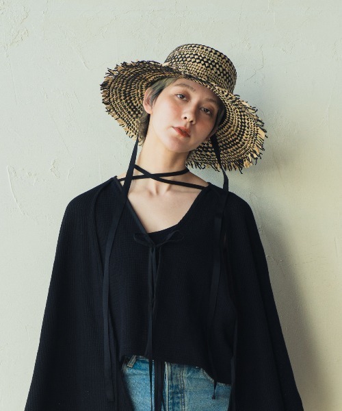 ORIENT MILLINERY（オリエント ミリナリー）の「MIXA【ﾐｸｻ】ラティス編みフリンジカノチェハット（ハット・レディース・ナチュラル/ブラック・FREE）」の17枚目の写真