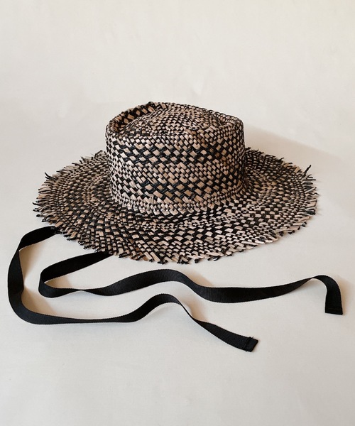 ORIENT MILLINERY(オリエント ミリナリー)の「MIXA【ミクサ】ラティス編みフリンジカノチェハット(ハット・レディース・ナチュラル/ブラック・FREE)」の20枚目の写真