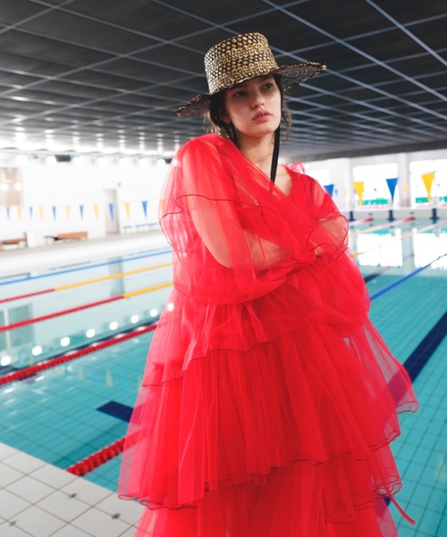 ORIENT MILLINERY(オリエント ミリナリー)の「MIXA【ミクサ】ラティス編みフリンジカノチェハット(ハット・レディース・ナチュラル/ブラック・FREE)」の7枚目の写真