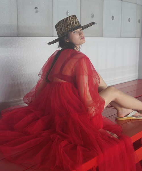 ORIENT MILLINERY(オリエント ミリナリー)の「MIXA【ミクサ】ラティス編みフリンジカノチェハット(ハット・レディース・ナチュラル/ブラック・FREE)」の5枚目の写真