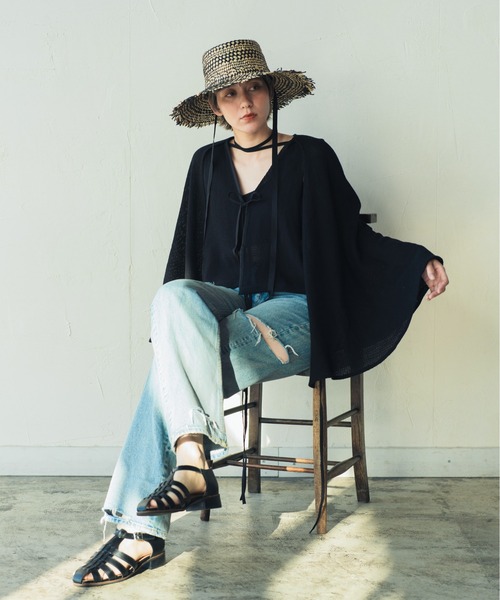 ORIENT MILLINERY（オリエント ミリナリー）の「MIXA【ﾐｸｻ】ラティス編みフリンジカノチェハット（ハット・レディース・ナチュラル/ブラック・FREE）」の13枚目の写真