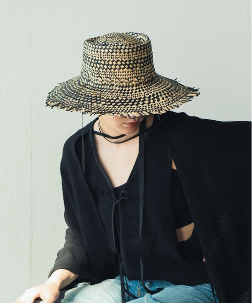 ORIENT MILLINERY（オリエント ミリナリー）の「MIXA【ﾐｸｻ】ラティス編みフリンジカノチェハット（ハット・レディース・ナチュラル/ブラック・FREE）」の15枚目の写真