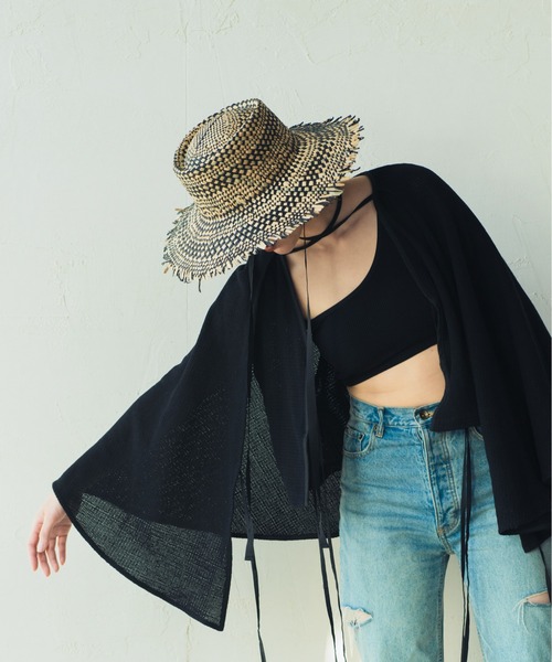 ORIENT MILLINERY（オリエント ミリナリー）の「MIXA【ﾐｸｻ】ラティス編みフリンジカノチェハット（ハット・レディース・ナチュラル/ブラック・FREE）」の14枚目の写真