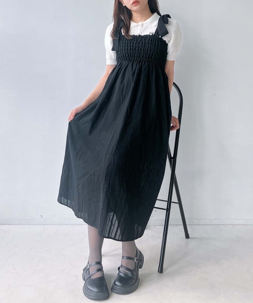 AS KNOW AS plus（アズノゥアズプラス）の「◎肩リボンキャミワンピース（ワンピース・レディース・ブラック系/ホワイト系/サックスブルー系/ネイビー系/ホワイト系その他2/ブラック系2/ネイビー系2/ホワイト系その他/ブラック系3/ブルー系その他/ホワイト系3/イエロー系その他・FREE）」の7枚目の写真