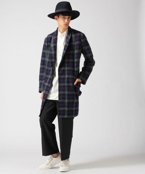 RAGEBLUE（レイジブルー）の「ウールチェックロングガウン/566838（その他アウター・メンズ・ブルー・FREE）」の5枚目の写真