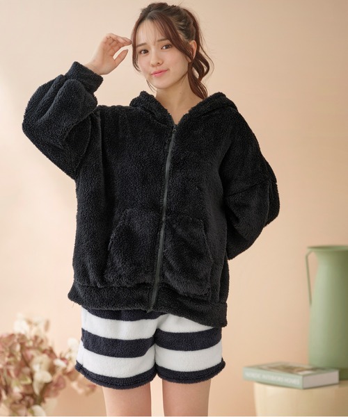セール】【もこもこ上下セット】ボアジップパーカー＆ショートパンツ