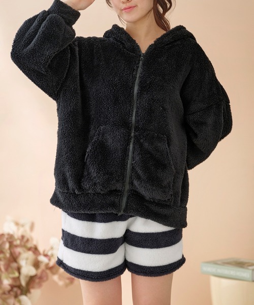 セール】【もこもこ上下セット】ボアジップパーカー＆ショートパンツ