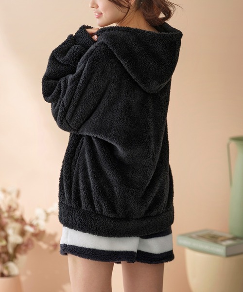 もこもこ上下セット】ボアジップパーカー＆ショートパンツ（ルーム