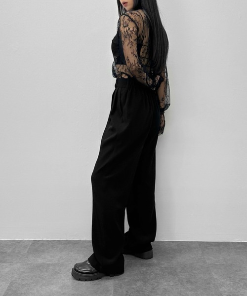 LVEU.(ラブユ.)の「【LVEU.】フレアカフスレースシアートップス / トップス カットソー シアー シースルー レース シャーリング ハイネック フレアカフス 長袖 レイヤード ブラック(Tシャツ/カットソー・レディース・ブラック・FREE)」の9枚目の写真