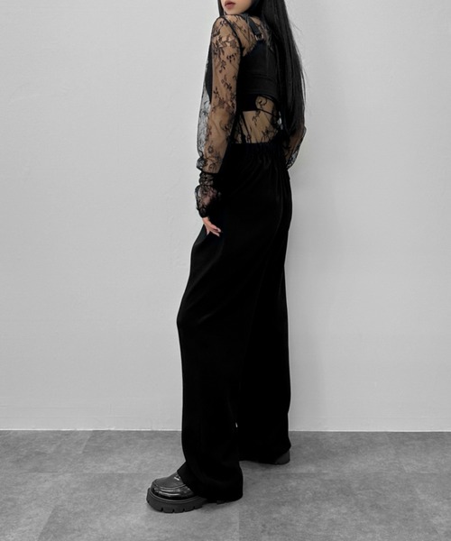 LVEU. オリジナルビスチェフレアワンピース シースルレースハイネックトップス LVEU. オリジナルビスチェフレアワンピース シースルレース