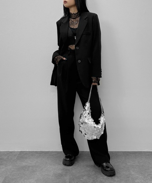 LVEU.(ラブユ.)の「【LVEU.】フレアカフスレースシアートップス / トップス カットソー シアー シースルー レース シャーリング ハイネック フレアカフス 長袖 レイヤード ブラック(Tシャツ/カットソー・レディース・ブラック・FREE)」の17枚目の写真