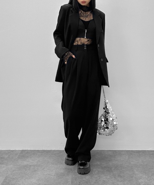 LVEU.(ラブユ.)の「【LVEU.】フレアカフスレースシアートップス / トップス カットソー シアー シースルー レース シャーリング ハイネック フレアカフス 長袖 レイヤード ブラック(Tシャツ/カットソー・レディース・ブラック・FREE)」の16枚目の写真