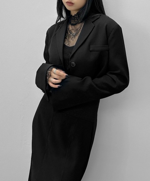 LVEU.(ラブユ.)の「【LVEU.】フレアカフスレースシアートップス / トップス カットソー シアー シースルー レース シャーリング ハイネック フレアカフス 長袖 レイヤード ブラック(Tシャツ/カットソー・レディース・ブラック・FREE)」の5枚目の写真