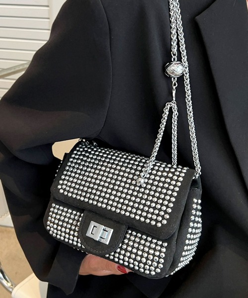 florist（フローリスト）の「ラインストーンフラップショルダーバッグ（クラッチバッグ・レディース・ブラック/シルバー/カラフル・FREE）」の3枚目の写真