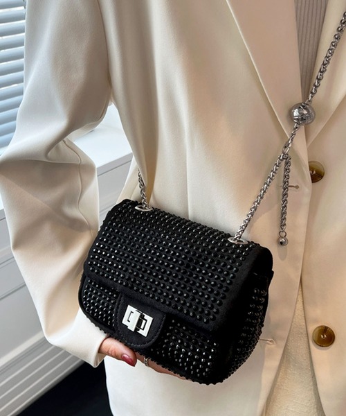 florist（フローリスト）の「ラインストーンフラップショルダーバッグ（クラッチバッグ・レディース・ブラック/シルバー/カラフル・FREE）」の2枚目の写真