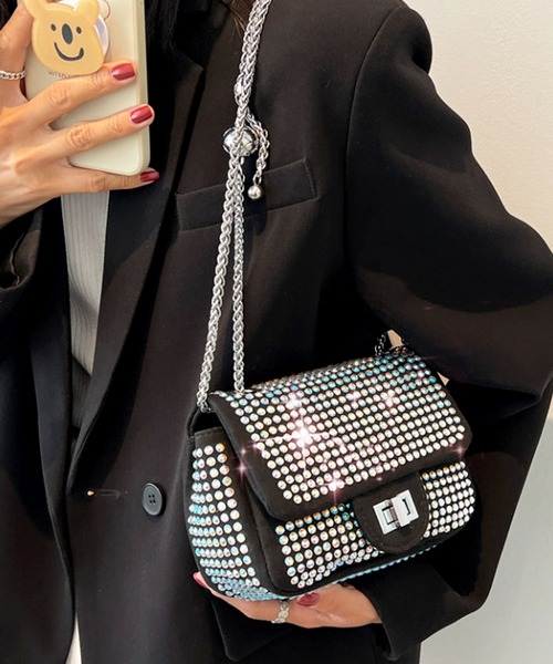 florist（フローリスト）の「ラインストーンフラップショルダーバッグ（クラッチバッグ・レディース・ブラック/シルバー/カラフル・FREE）」の5枚目の写真