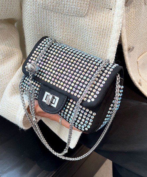 florist（フローリスト）の「ラインストーンフラップショルダーバッグ（クラッチバッグ・レディース・ブラック/シルバー/カラフル・FREE）」の6枚目の写真