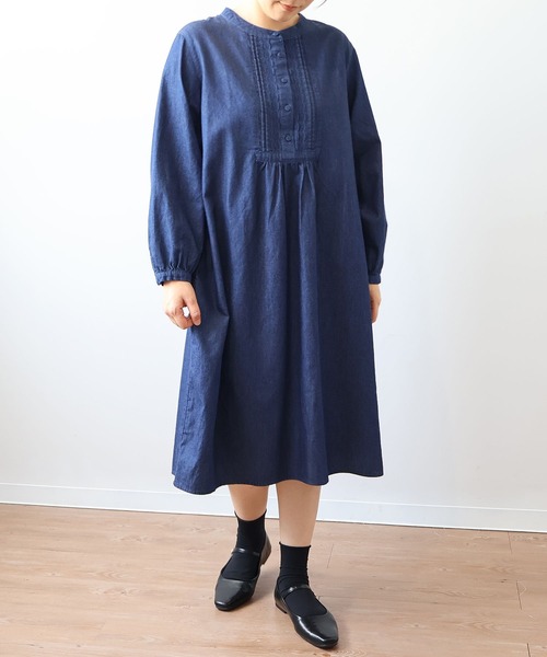 【セール】【L～6L 大きいサイズ】バンドカラーブロントピンタックワンピース（ワンピース）｜MB mint breeze（エムビーミントブリーズ）