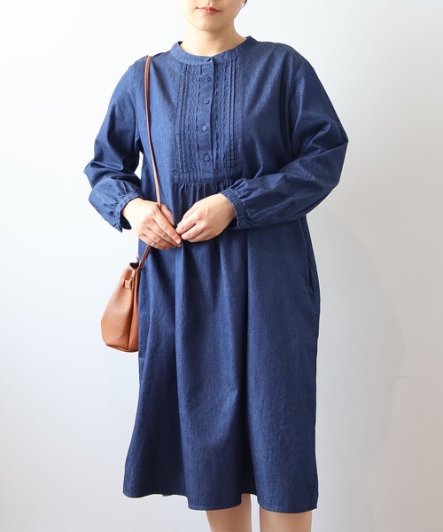 【セール】【L～6L 大きいサイズ】バンドカラーブロントピンタックワンピース（ワンピース）｜MB mint breeze（エムビーミントブリーズ）