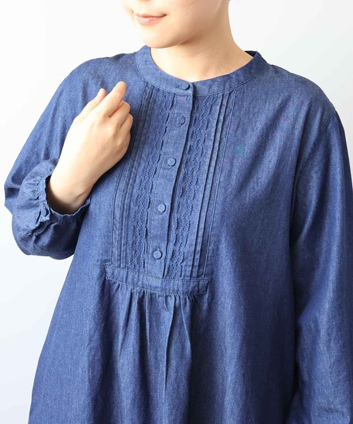 【セール】【L～6L 大きいサイズ】バンドカラーブロントピンタックワンピース（ワンピース）｜MB mint breeze（エムビーミントブリーズ）