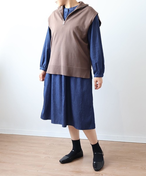 【セール】【L～6L 大きいサイズ】バンドカラーブロントピンタックワンピース（ワンピース）｜MB mint breeze（エムビーミントブリーズ）