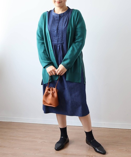 【セール】【L～6L 大きいサイズ】バンドカラーブロントピンタックワンピース（ワンピース）｜MB mint breeze（エムビーミントブリーズ）