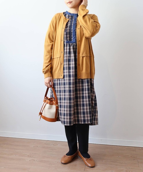 【セール】【L～6L 大きいサイズ】バンドカラーブロントピンタックワンピース（ワンピース）｜MB mint breeze（エムビーミントブリーズ）