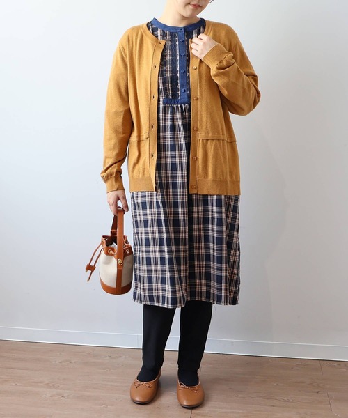 【セール】【L～6L 大きいサイズ】バンドカラーブロントピンタックワンピース（ワンピース）｜MB mint breeze（エムビーミントブリーズ）