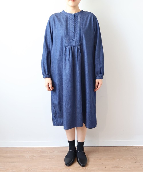 【セール】【L～6L 大きいサイズ】バンドカラーブロントピンタックワンピース（ワンピース）｜MB mint breeze（エムビーミントブリーズ）