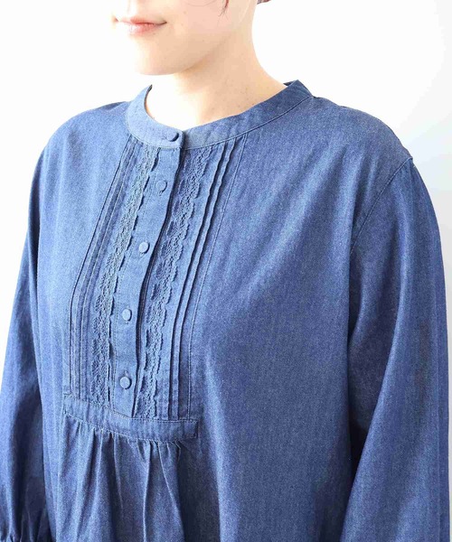 【セール】【L～6L 大きいサイズ】バンドカラーブロントピンタックワンピース（ワンピース）｜MB mint breeze（エムビーミントブリーズ）