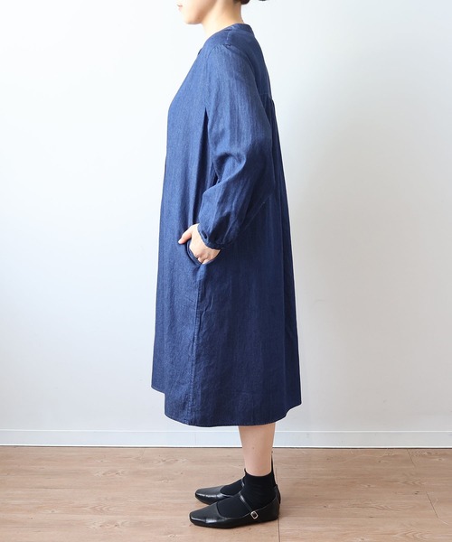 【セール】【L～6L 大きいサイズ】バンドカラーブロントピンタックワンピース（ワンピース）｜MB mint breeze（エムビーミントブリーズ）