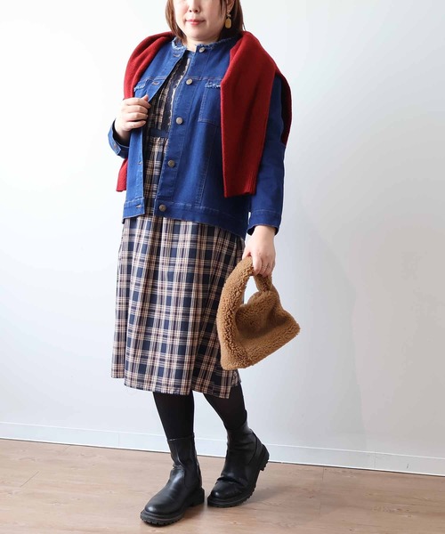 【セール】【L～6L 大きいサイズ】バンドカラーブロントピンタックワンピース（ワンピース）｜MB mint breeze（エムビーミントブリーズ）