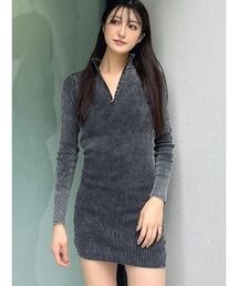 GYDA | ブリーチハーフZIP long sleeveニットワンピース(ワンピース)