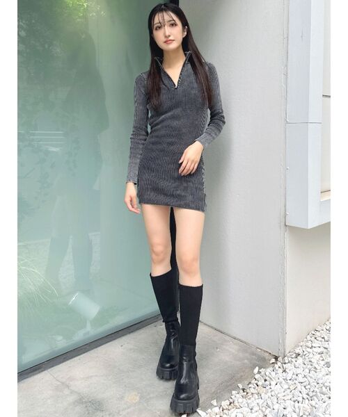 GYDA（ジェイダ）の「ブリーチハーフZIP long sleeveニットワンピース（ワンピース・レディース・ネイビー/ブラック/ベージュ・FREE）」の16枚目の写真