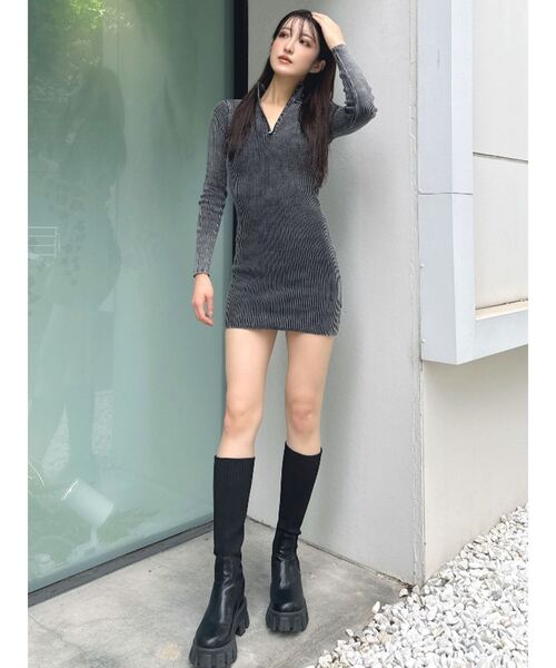 GYDA（ジェイダ）の「ブリーチハーフZIP long sleeveニットワンピース（ワンピース・レディース・ネイビー/ブラック/ベージュ・FREE）」の18枚目の写真