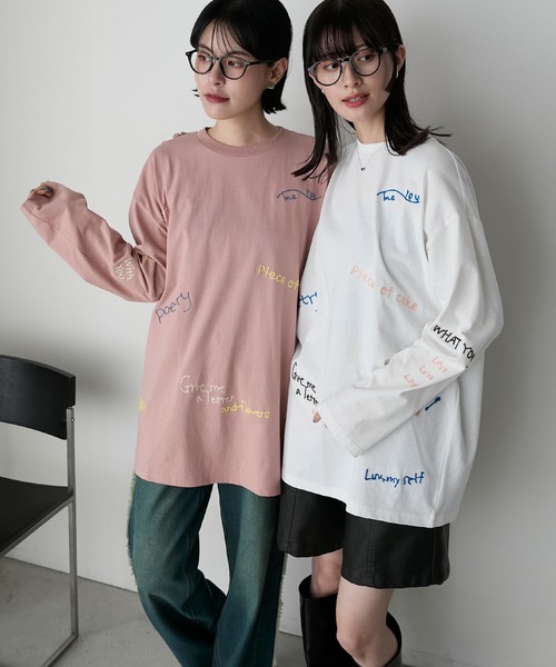 forksy.】ランダム落書きロゴ刺繍ロングTシャツ forksy.│MONO