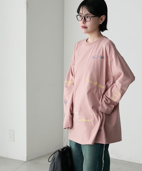 forksy.】ランダム落書きロゴ刺繍ロングTシャツ forksy.│MONO