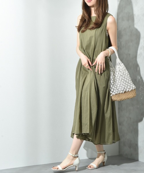 INTERPLANET(インタープラネット)の「綿ボイル2WAYエアリーフレアーワンピース(ワンピース・レディース・カーキ/チャコールグレー/イエロー/グリーン・FREE)」の15枚目の写真