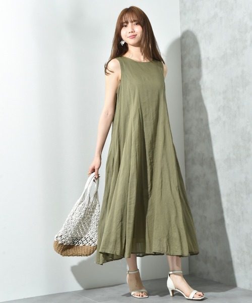 INTERPLANET(インタープラネット)の「綿ボイル2WAYエアリーフレアーワンピース(ワンピース・レディース・カーキ/チャコールグレー/イエロー/グリーン・FREE)」の12枚目の写真