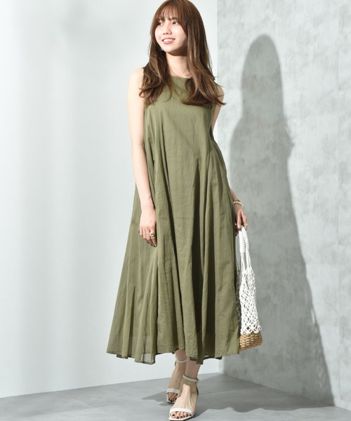 INTERPLANET(インタープラネット)の「綿ボイル2WAYエアリーフレアーワンピース(ワンピース・レディース・カーキ/チャコールグレー/イエロー/グリーン・FREE)」の11枚目の写真