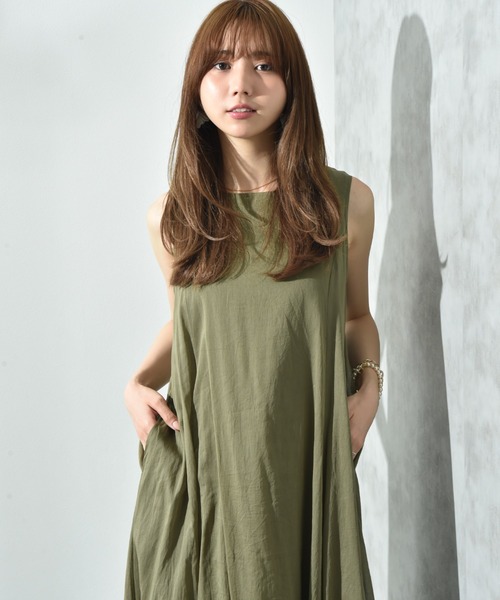 INTERPLANET(インタープラネット)の「綿ボイル2WAYエアリーフレアーワンピース(ワンピース・レディース・カーキ/チャコールグレー/イエロー/グリーン・FREE)」の18枚目の写真