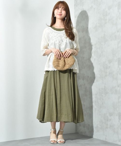 INTERPLANET(インタープラネット)の「綿ボイル2WAYエアリーフレアーワンピース(ワンピース・レディース・カーキ/チャコールグレー/イエロー/グリーン・FREE)」の22枚目の写真